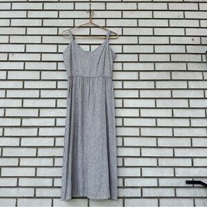 NWT 4our Dreamers Stripe Smocked Midi Dress White Navy Blue Spice Linen Cotton M